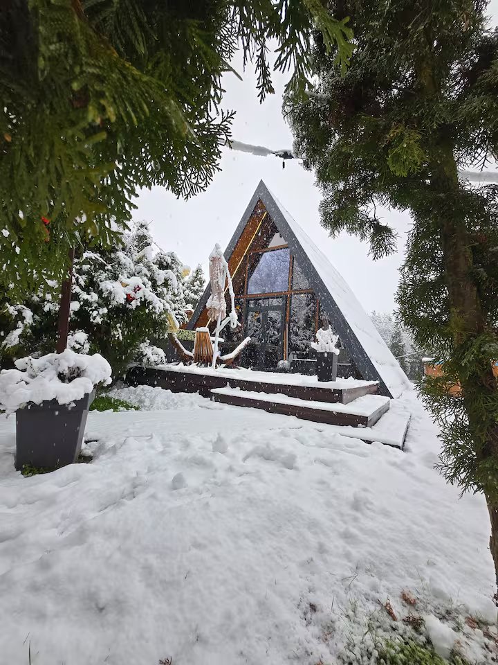 Garden covered in deep snow during winter